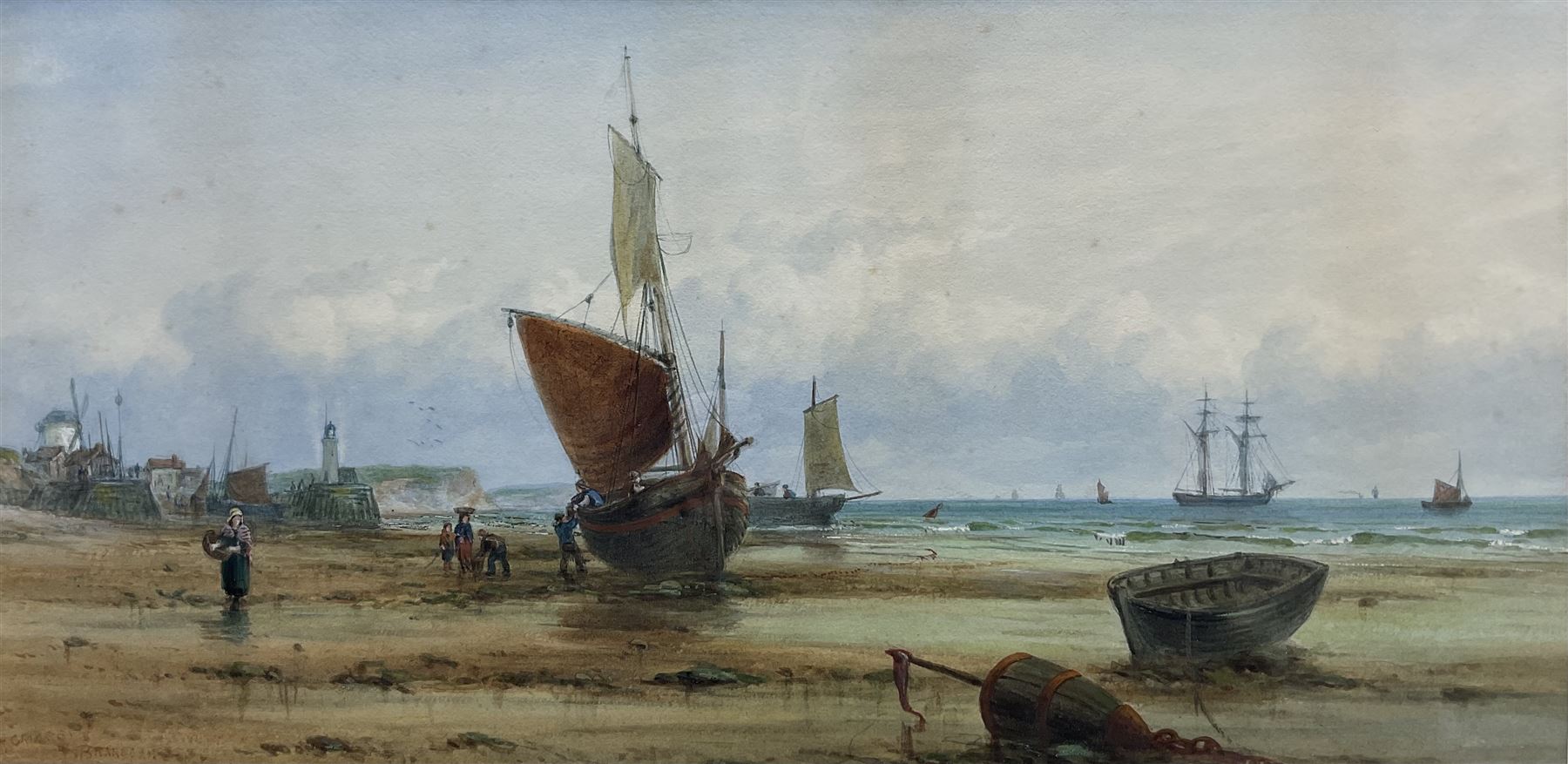 John Francis Branegan (British 1843-1909): 'Grimsby', watercolour signed and titled 24cm x 48cm 