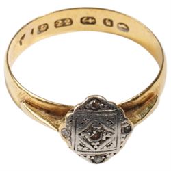 22ct gold wedding band, Birmingham 1894, with later platinum and yellow gold single stone ...