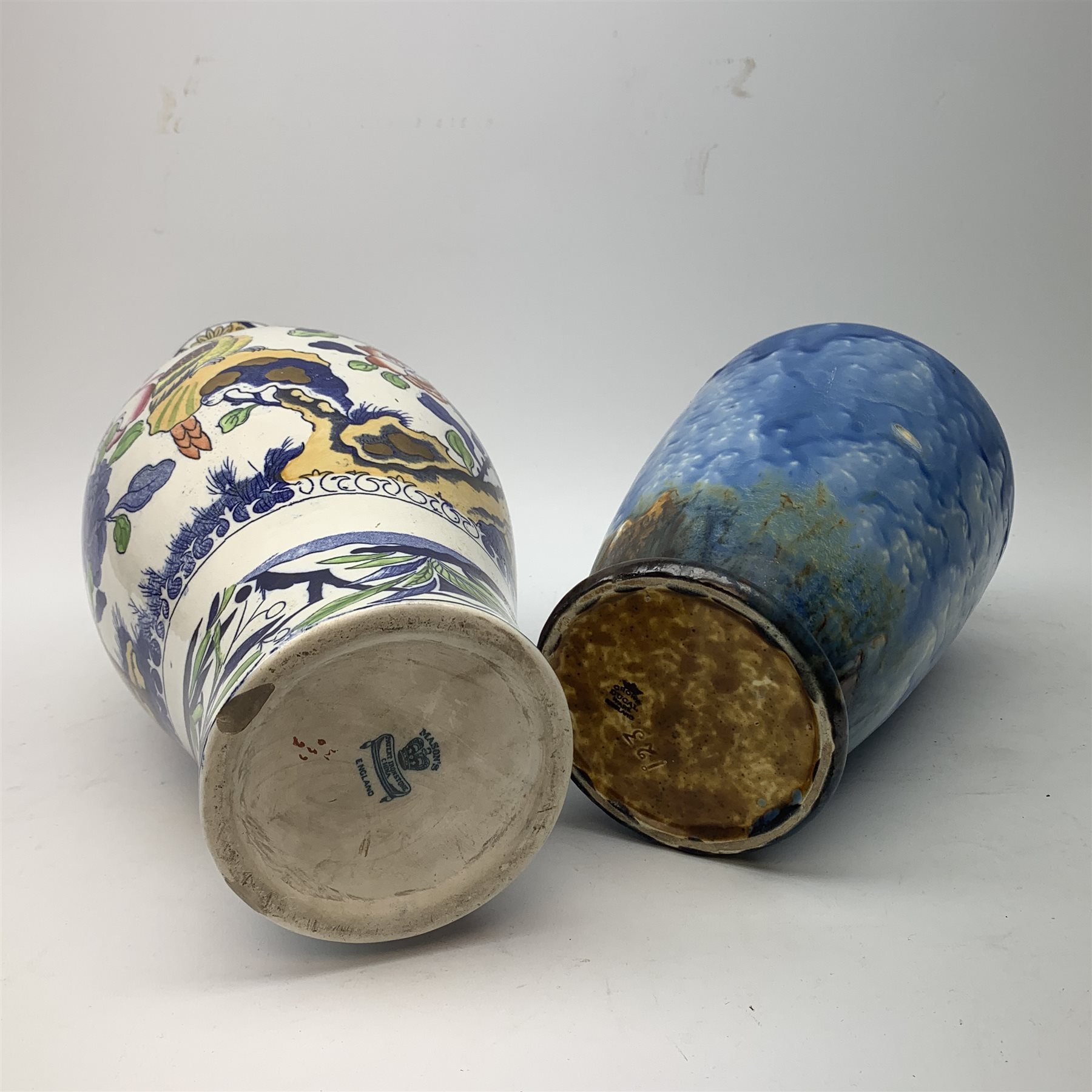 A large Mason's Ironstone vase, decorated birds upon blossoming