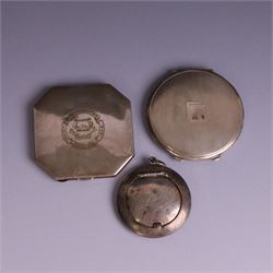 Two silver powder compacts, including octagonal example with Curriers Company engraving, D...
