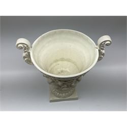 A large white glazed campagna urn, H43cm. 