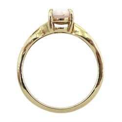 9ct gold single stone opal ring, with emerald set shoulders, hallmarked