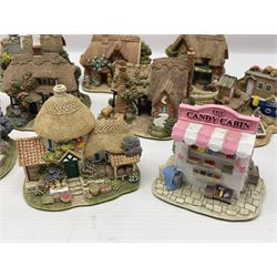 Eighteen Lilliput Lanes, including The Penny Farthing, The Pigsty, Borrowdale School, Fairy Cake Tearoom, An Apple a Day,Ladybird Cottage etc, all with original boxes 