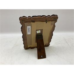 Japanese bronzed antimony frame, decorated with dragons and ho ho birds, easel stand to reverse, containing Continental crystoleum of female nude, H24cm