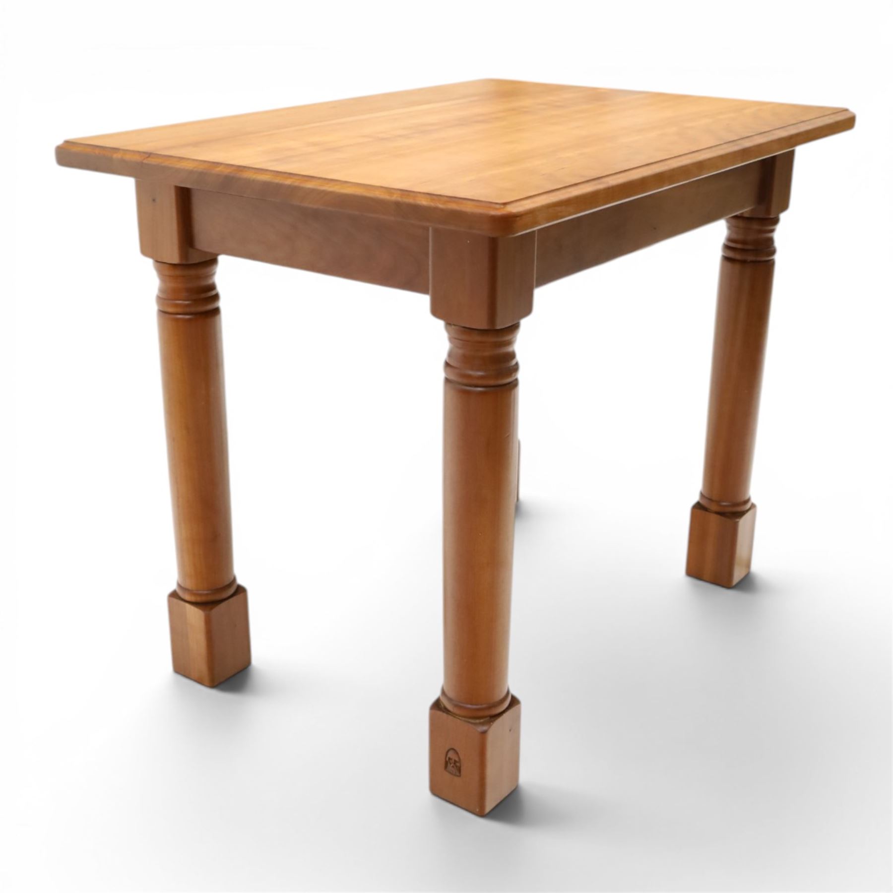 Knightman - cherrywood extension table or serving table, the rectangular top raised on four turned legs, recessed carved knight trademark, by Horace Knight of Old Mill Furniture, Balk near Thirsk