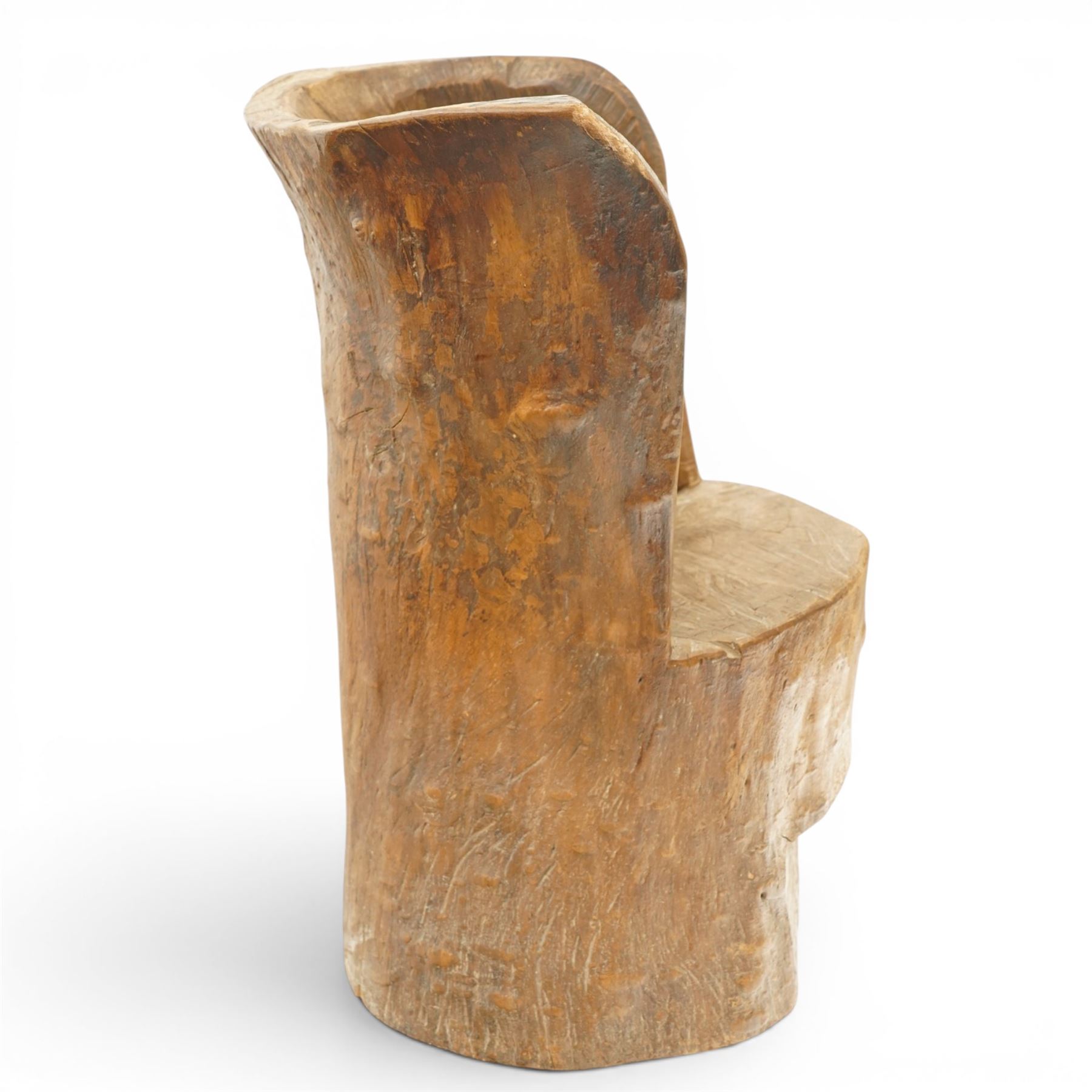 Early 20th century French elm dug-out chair, of monoxylous form 