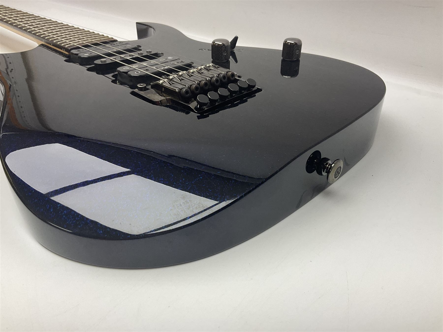 Ibanez Prestige RG1570 Mirage Blue electric guitar in black with tremolo arm, serial no.FO812696, L98.5cm; in original Ibanez fitted hard case marked Team J Craft