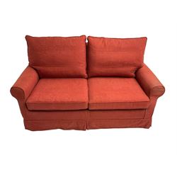 Multi-York - traditional shape two seat metal action sofa bed, upholstered in red patterned fabric