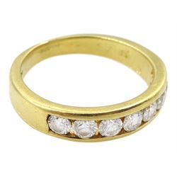 18ct gold channel set seven stone round brilliant cut diamond ring, hallmarked, total diamond weight approx 0.70 carat