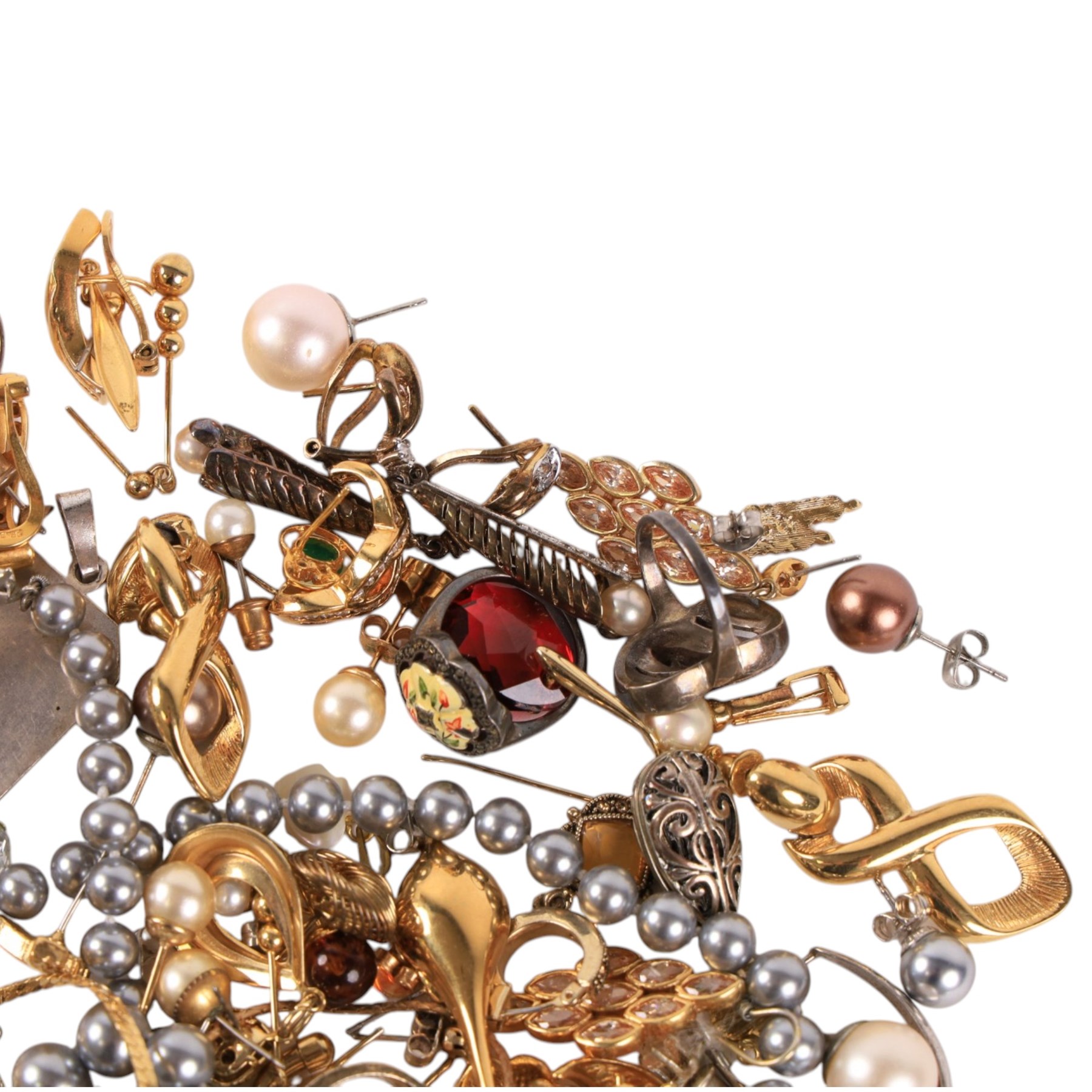 Silver jewellery, comprising pair of earrings, two rings and pendant,  together with a collection of costume jewellery