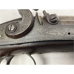19th century take down 'cripple stopper' single barrel percussion gun, removable walnut stock with bayonet style fitting, chequered grip and fore-end, approximately 8-bore, the 59.5cm (23