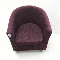 Modern tub shaped armchair upholstered in purple fabric, W70cm