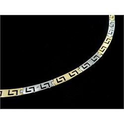 14ct white and yellow gold Greek key design link necklace, stamped 585, approx 26.4gm