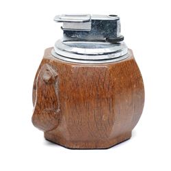 Mouseman - oak octagonal table lighter with carved mouse signature by the workshop of Robert Thompson, Kilburn, H7cm