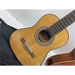 Saxon acoustic guitar Folk Model 812, serial no.43263 L102cm; Jose Ferrer El Primo small or child's size acoustic guitar, serial no.006980 L85cm; both in carrying soft cases; and Spanish Admira Concert Grande acoustic guitar (3)
