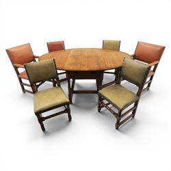 Titchmarsh & Goodwin - 18th century design oak oval drop-leaf dining table with leather di...