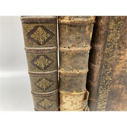 Three 17th century Lugduni (Lyon) printed books each with engraved title page in red and black comprising R.P. Corn Cornelii A Lapide .... Tomus Primus. 1690; R.P. Cornelii Cornelii A Lapide .... 1683; and Hortus Pastorum Sacrae Doctrinae Floribus Polymitus .... 1668. All folio with full calf bindings (3)
