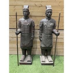 Pair of large terracotta warriors holding a spear (H150cm) - THIS LOT IS TO BE COLLECTED BY APPOINTMENT FROM DUGGLEBY STORAGE, GREAT HILL, EASTFIELD, SCARBOROUGH, YO11 3TX