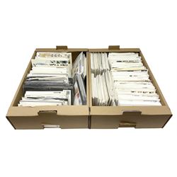 Quantity of mostly Queen Elizabeth II Great British and Channel Islands first day covers, some with special postmarks and printed addresses, mostly 1970s and later, in two boxes