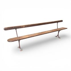 Early 20th century cast iron and painted wood bench, plank seat and back