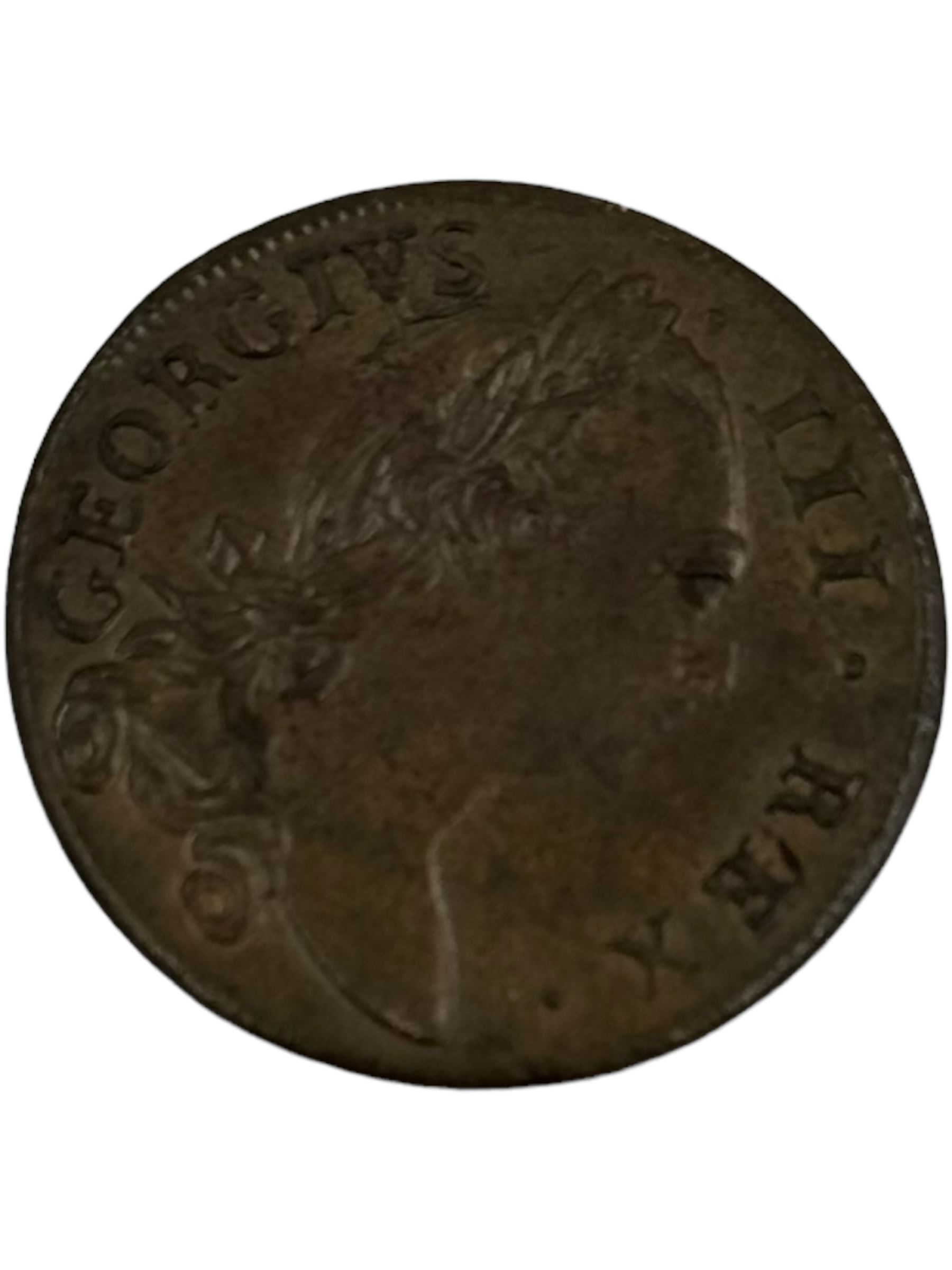 Six 18th century and later Irish coins, including George I 1724 halfpenny, George III 1769 halfpenny, 1805 penny etc