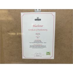 Set of three Royal Mail David Bowie limited edition album stamp prints, comprising Aladdin Sane, Blackstar and Earthling, all framed and in original packaging, H43cm W43cm