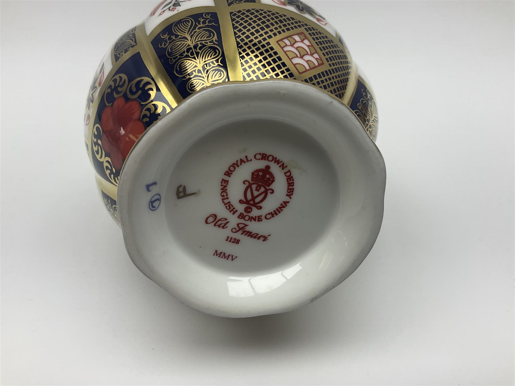 Royal Crown Derby Old Imari pattern vase, together with matching lighter and trinket box, all with printed marks beneath, vase H18cm