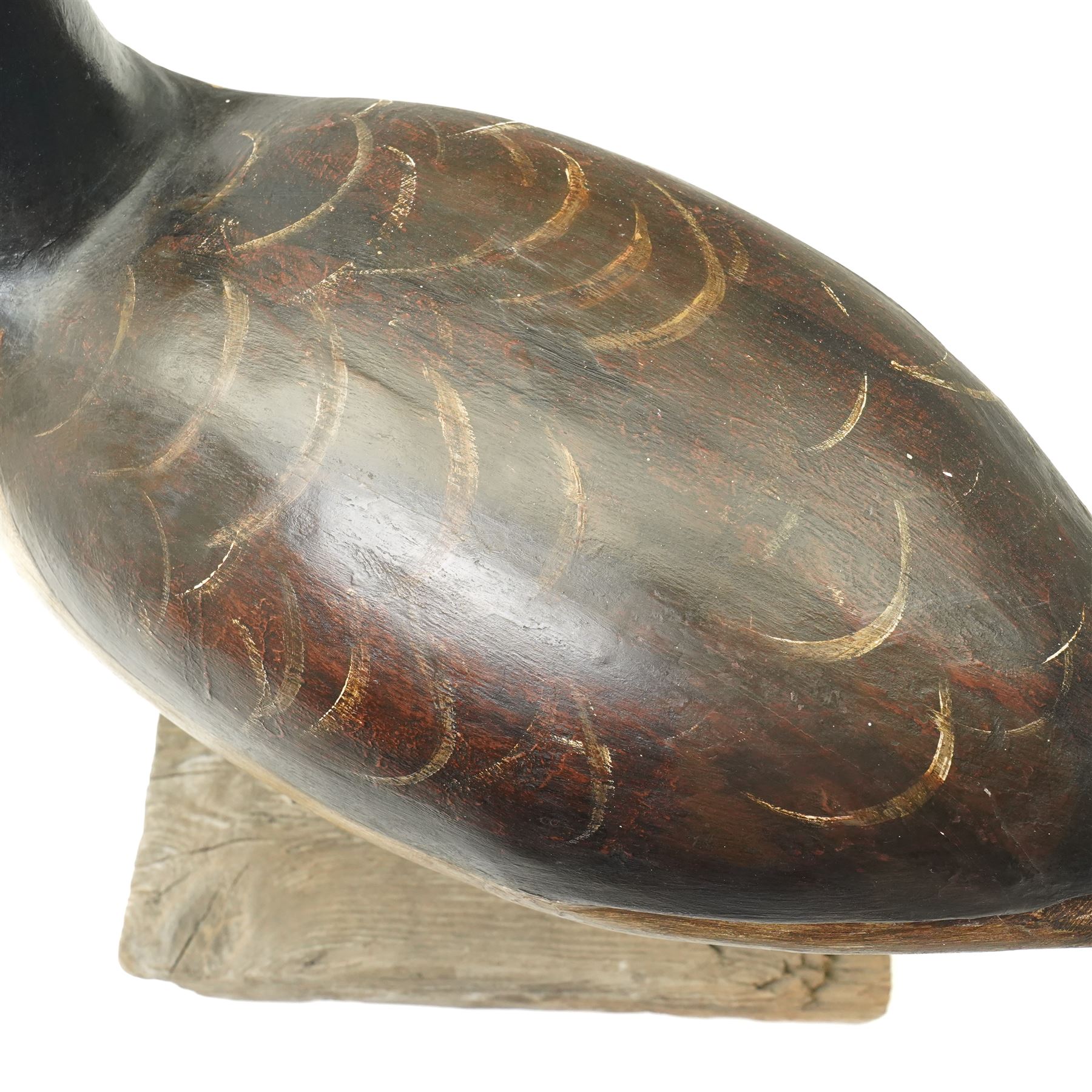 Guy Taplin (British 1939-): 'Canada Goose', carved and polychrome painted wooden sculpture of a bird, on a naturalistic driftwood base, H64cm
Provenance: purchased directly from the artist in the 1990s