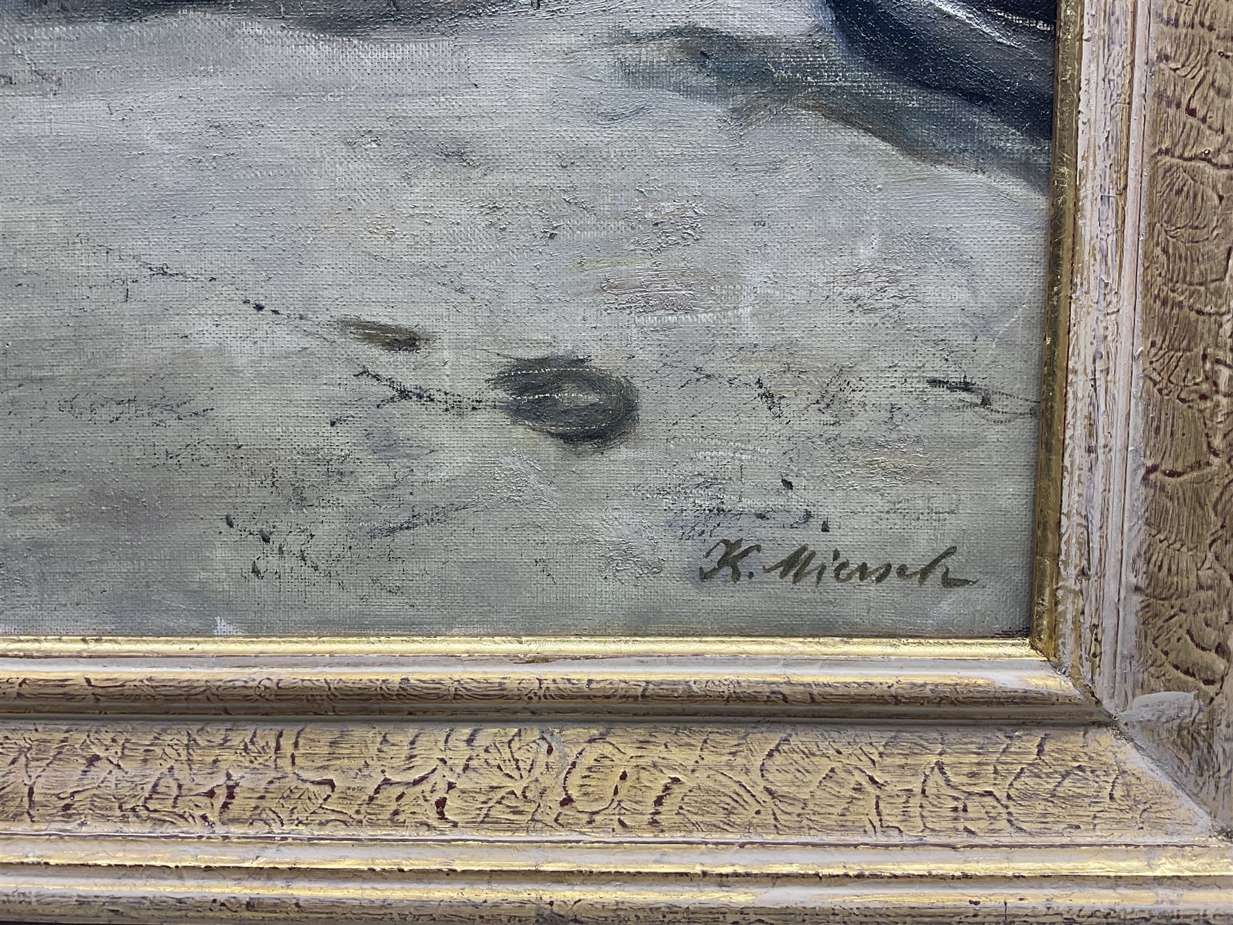 Karl Miersch (German 1894-1969):  Boats on the Shore, oil on canvas signed 44cm x 53cm 