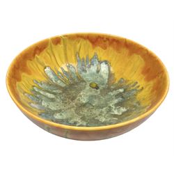 Crown Ducal bowl with orange and teal drip glaze decoration, D25cm H10cm