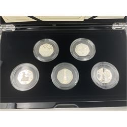 The Royal Mint United Kingdom 2019 'Celebrating 50 Years of the 50p' silver proof piedfort coin set, cased with certificate