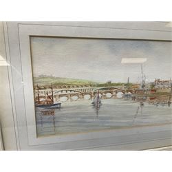 M M Hay (British 20th century): London Thames Landscape, watercolour signed 16cm x 49cm