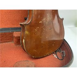 Cased violin, with two bows etc  