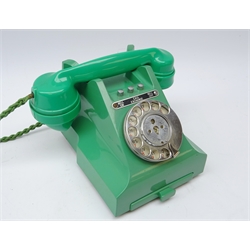  1940s/ 50s Green Bakelite G.P.O Telephone, model 328 F impressed mark 164 - 50, three buttons - bell on/ off and call exchange, drawer to front  