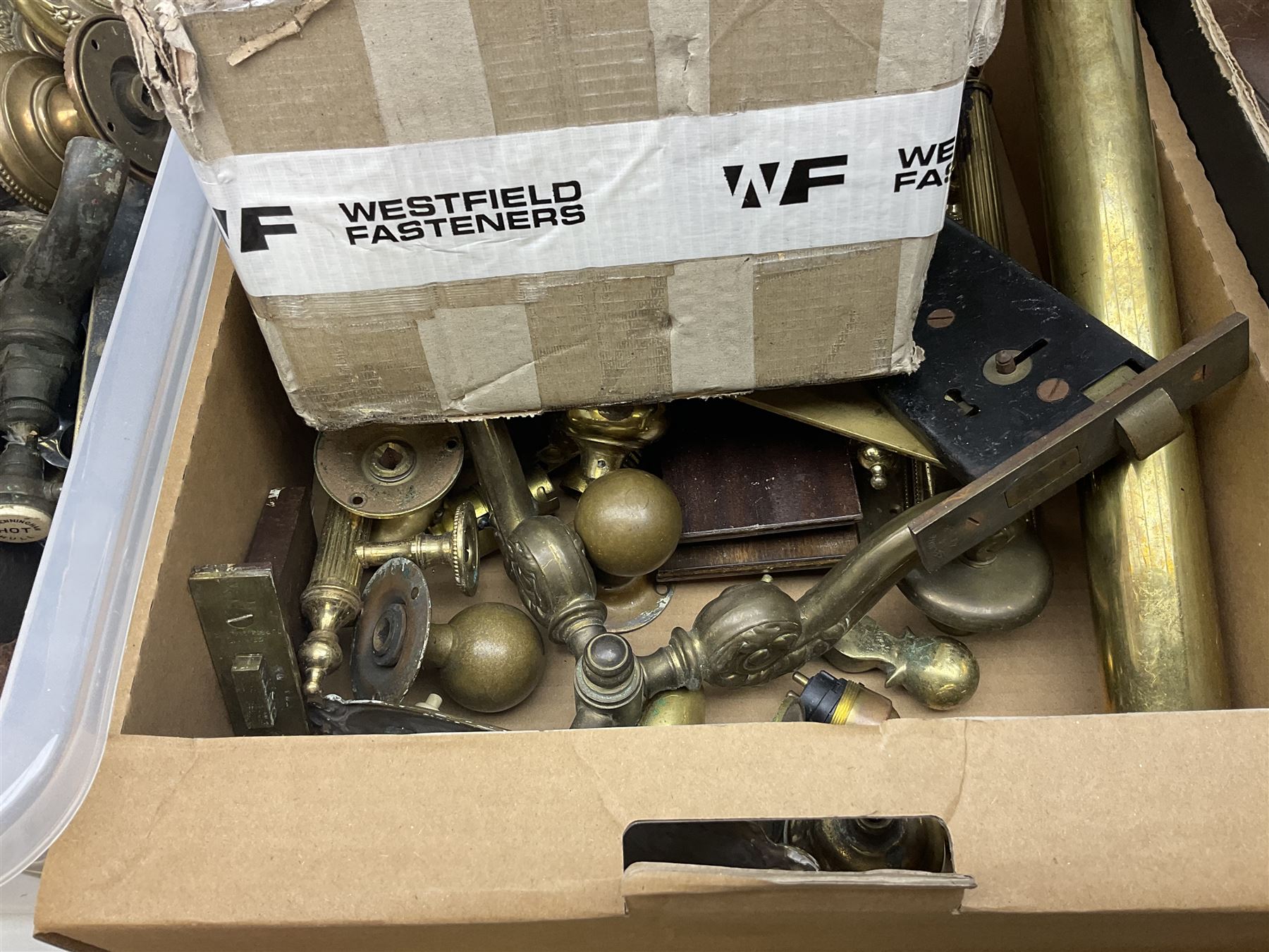 Brass stair rods, together with other fixtures and fittings, including