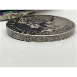 Korean War group of three medals comprising ERII Korea Medal awarded to 22307852 Pte. M. McGill R.A.M.C., UN Korea Medal and ERII General Service Medal with Malaya clasp to 22307852 Cpl. M. McGill R.A.M.C.