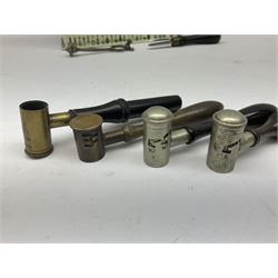 Riling Ray: The Powder Flask Book. 1992 R&R Books facsimile edition of the 1953 original; four powder measures including two by G. & J.W. Hawksley with horn handles; 16-bore combined spent cartridge and broken case remover; and turnscrew screw-driver (7)