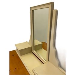 Laura Ashley pine and cream finish vanity chest, fitted with two short and three long drawers, swing mirror back