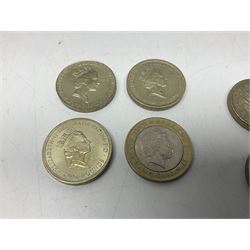 Queen Elizabeth II United Kingdom dual dated 1992/1993 fifty pence coin, five old style two pound coins including 1989 'Bill of Rights' etc and an Isle of Man 2002 two pound coin (7)