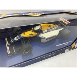 Three Paul's Model Art 1:18 scale die-cast racing cars - Grand Prix Williams Renault FW16 D. Hill; Heinz-Harald Frentzen Edition Sauber Ford C15; and Grand Prix '93 Williams Renault FW15 Damon Hill; together with Heinz-Harald Frentzen Edition Williams Renault 1997; all boxed (4)