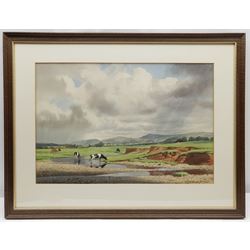 Geoffrey H Pooley (British 1908-2006): Yorkshire Dales Pastoral Landscape, watercolour signed and 1975, 34cm x 50cm