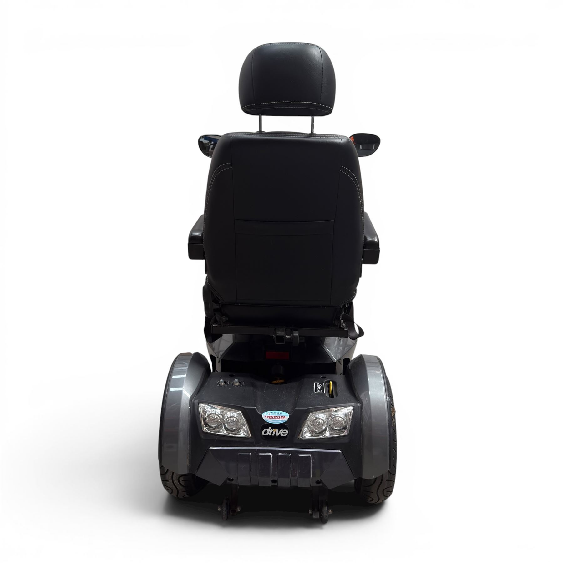 Drive King Cobra  - mobility scooter, four wheel model with black seat and headrest, lights and grey bodywork, 800 miles.