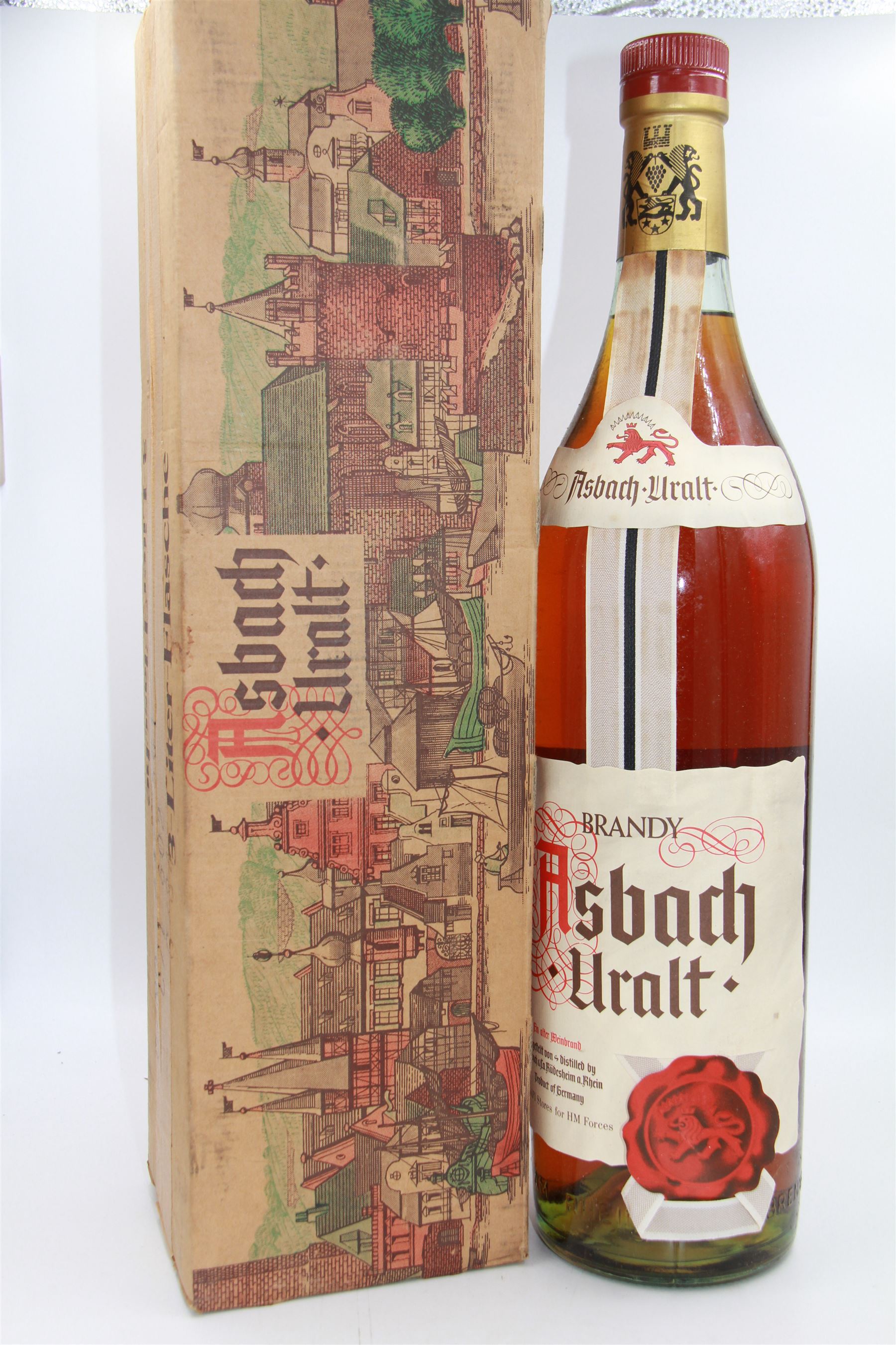 Asbach Uralt brandy, produced for NAAFI Stores for HM Forces, 3 litres, unknown proof, in original presentation box  