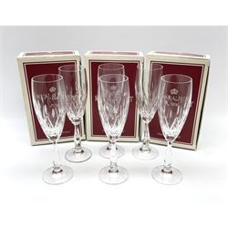 A boxed set of six Royal Albert Crystal Countess champagne flutes. 