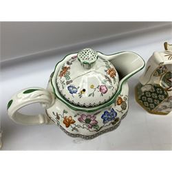 Group of ceramics to include Art Deco examples, Arthur Wood twin handled vase decorated in the Garden Wall pattern, Art Deco style Coalport twin handled lidded sucrier and saucer, Mason's Applique jug (scratch through mark), Royal Doulton Minden bowl and jug, Copeland Spode Royal Jasmine jug, Crown Devon, etc