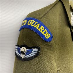 Two post-WWII British Army No.2 Dress tunics, one with Green Howards buttons; army shirt dated 1951; Royal Fleet Auxilliary jacket with trousers; three RAF/WAAF uniforms and RAF Greatcoat; and three canvas/webbing bags, two dated 1943 & 1945