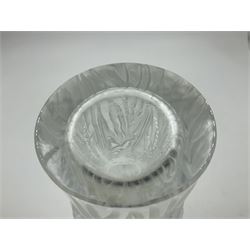 Lalique Elves frosted glass vase, moulded with elves playing amongst bluebells, circa 2005, with engraved Lalique France mark beneath, H19.5cm