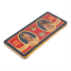 Edwardian silver and enamel Coronation chocolate box, the lid enamelled with oval portraits of King Edward VII and Queen Alexandra and inscribed: Coronation Day June 26th 1902, hallmarked Sheffield 1901 Cooper Brothers and Sons, in original presentation case

