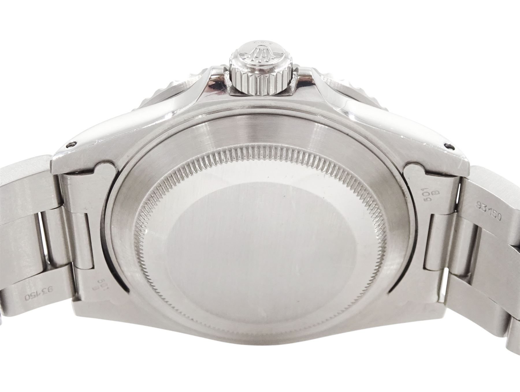 Rolex Oyster Perpetual Submariner Date stainless steel  automatic wristwatch, Ref. 16610, Serial No. L438272, black dial with luminous filled dot hour markers, baton quarters, white outer minute divisions, magnified date aperture at 3, polished Mercedes hands with luminous inserts, on Oyster stainless steel bracelet, with fold-over clasp