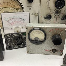 Collection of electrical testing equipment, to include The Automatic Coil Winder & Electrical Equipment Company Ltd Universal Avometer and Universal Avominor, Ross RE-177M ohm meter, British Physical Laboratories Universal Bridge model RS700, Weston Electrical Instrument Co model E665, RF Signal Generator Model RS600, Radar Cathode Ray Tube Tester Reactivator, etc